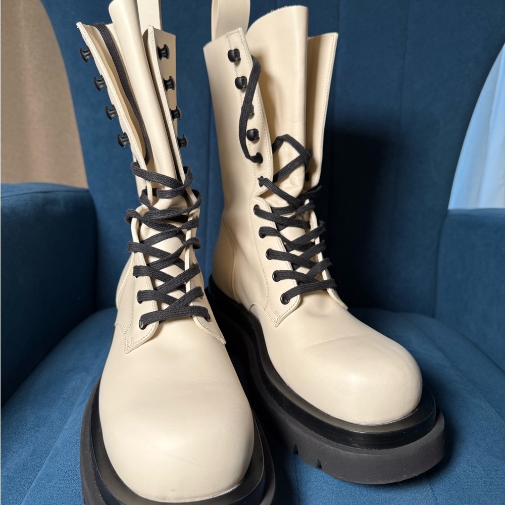 Stylish Cream Lace-Up Boots